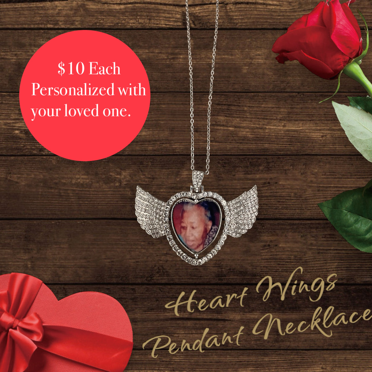 Memory photo wings necklace