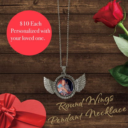 Memory photo wings necklace