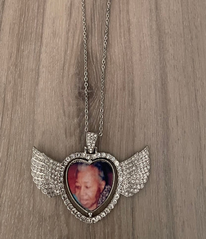 Memory photo wings necklace