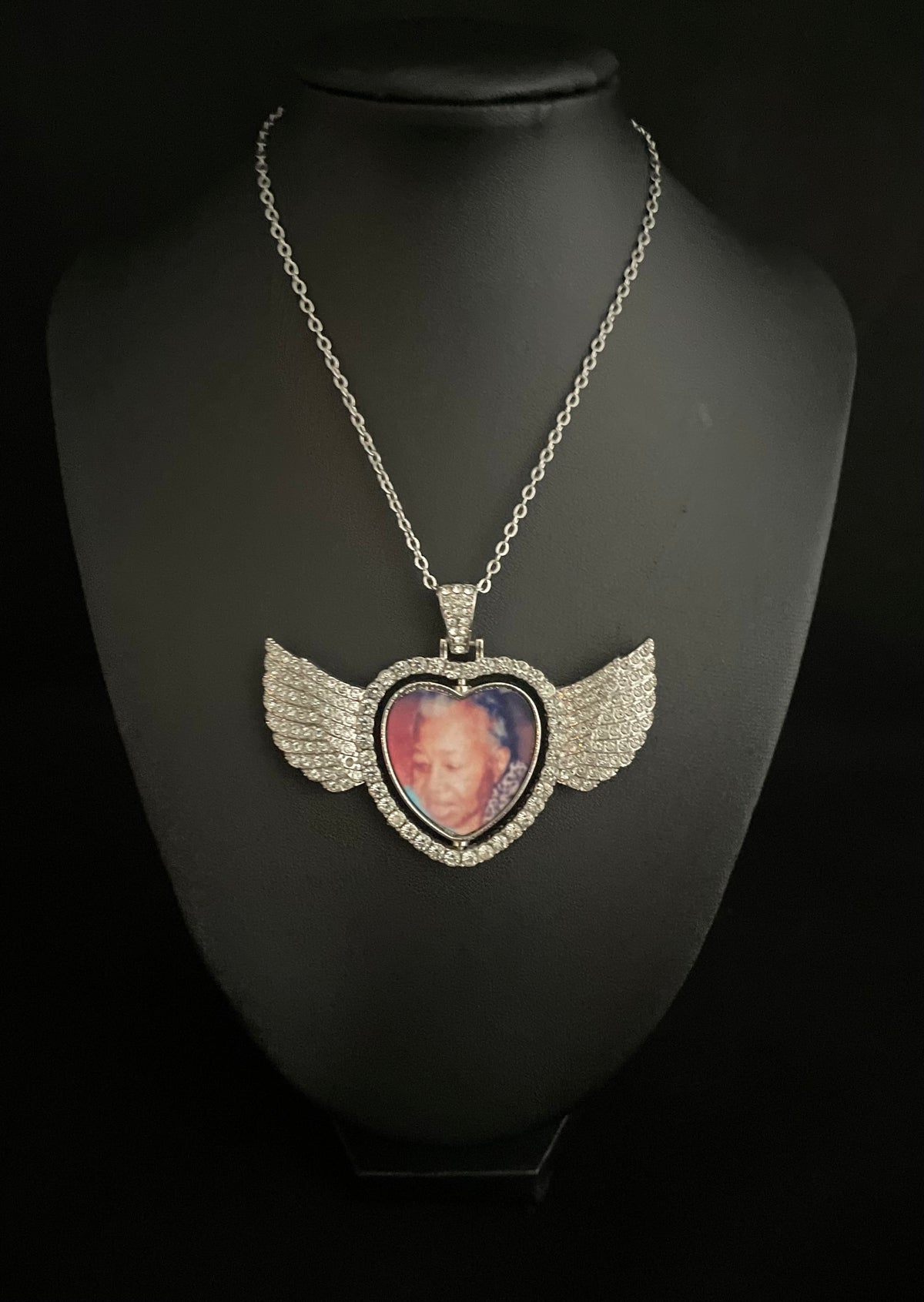 Memory photo wings necklace