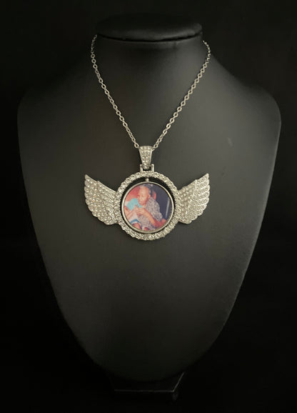 Memory photo wings necklace